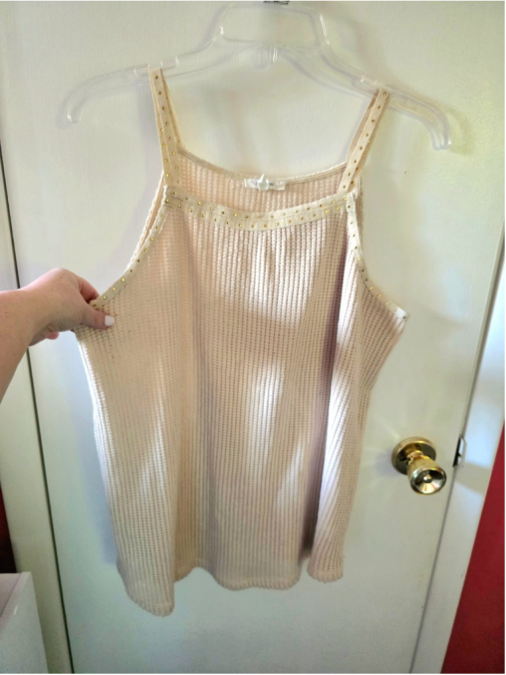 Maurices Womens Top Size XL Beige Knit Square Neck Studded Flowy Bohemian Blouse